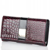 Portfele - POJEMNY DŁUGI Portfel Damski Czarny MONNARI LOGO Burgundowy - miniaturka - grafika 1