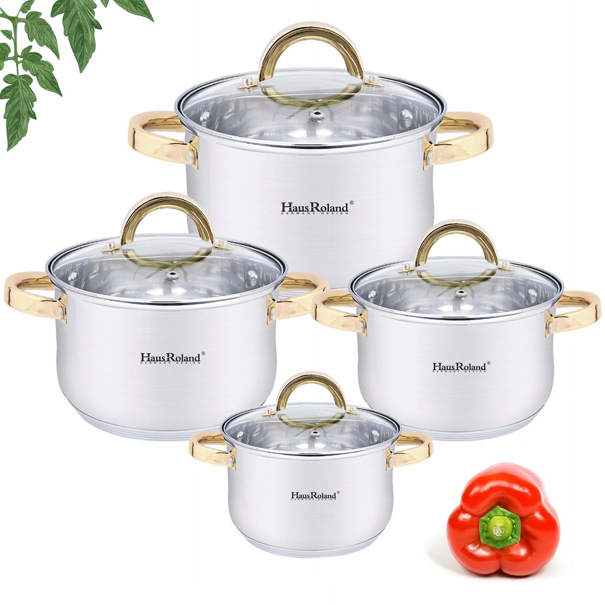Komplet ZESTAW GARNKÓW nierdzewnych 8EL kpl tradycyjne GARNEK Garnki ZŁOTE