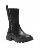 Botki damskie - Pepe Jeans Czarne Botki Za Kostkę na Klocku z Logo 36 Awe - miniaturka - grafika 1