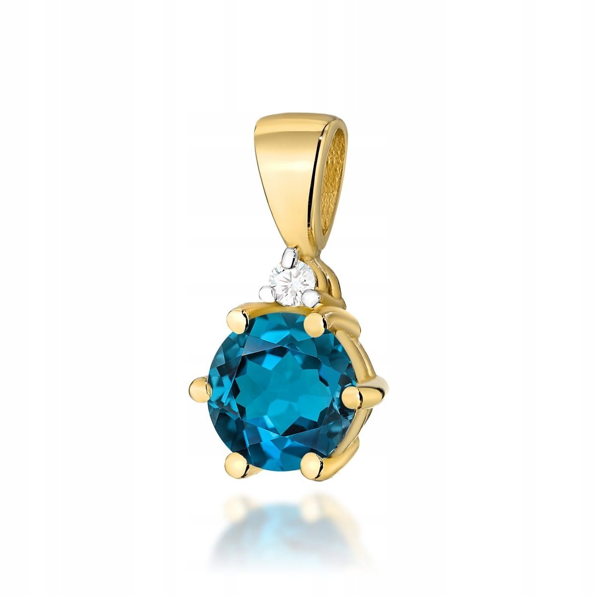 Złota zawieszka 585 z naturalnym topazem london blue brylant 0.4g