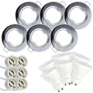 6x Oprawa HALOGENOWA STAŁA CHROM + LED GU10 10W Ciepła - Lampy pozostałe - miniaturka - grafika 1