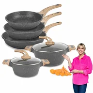 Zestawy garnków i patelni - Zestaw garnków i patelni granitowych Konighoffer Fegato 7 elementów i 5 miarek kuchennych poleca EWA WACHOWICZ - miniaturka - grafika 1