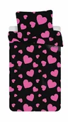 Pościel - Pościel z mikrofibry 220x200 Serca czarna różowa poszewki 70x90 - miniaturka - grafika 1
