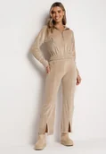 Komplety damskie - Beżowy 2-częściowy Komplet Dresowy z Bluzą i Spodniami Stellarina - miniaturka - grafika 1