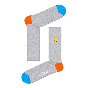 Happy Socks Ribbed Embroidery Smiley Sock, kolorowe i zabawne, Skarpety dla kobiet i mężczyzn, Szary-Niebieski-Pomarańczowy (41-46) - Skarpetki męskie - miniaturka - grafika 1