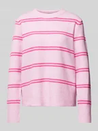Swetry damskie - Sweter z dzianiny o kroju regular fit z wełny ze wzorem w paski model ‘OLIVIA’ - miniaturka - grafika 1