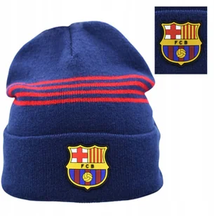 Czapka Zimowa Dla Dorosłych FC Barcelona Herb Logo Granatowa Paski Akrylowa - Czapki damskie - miniaturka - grafika 1