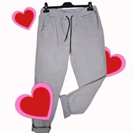 Spodnie damskie - Spodnie gnieciuchy lycra gumy wysoki stan kieszenie szare vv 52 54 5xl 6xl - miniaturka - grafika 1