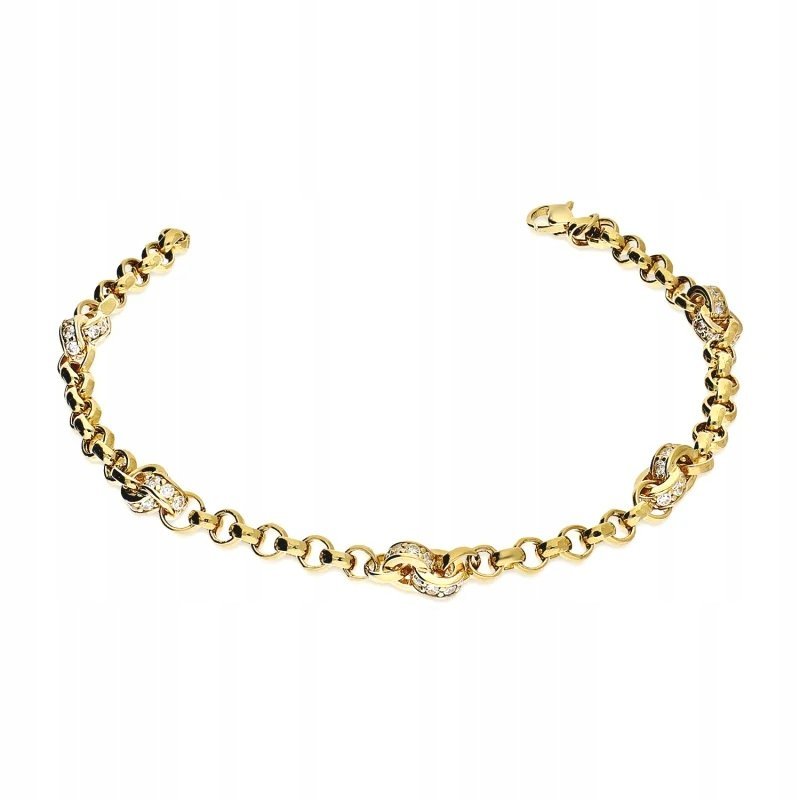 Bransoleta złota 585 żółta z cyrkoniami 7.15g elegancka biżuteria łańcuszek