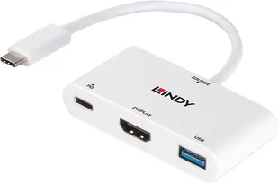 Kabel adapter Lindy USB Type-C - HDMI + USB Type-A M/M 0.18 m White (4002888433402) - Złącza, przejściówki, adaptery - miniaturka - grafika 1