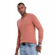Swetry męskie - Sweter męski basic casual E191 różowy XXL - miniaturka - grafika 1