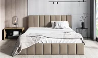 Łóżka - GUTTO Łóżko tapicerowane KARMEL 180x200 rama metalowa z listew BEŻOWY welur welurowy z pojemnikiem i schowkiem - miniaturka - grafika 1