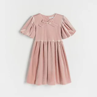 Sukienki i spódniczki dla dziewczynek - Reserved - Welurowa sukienka - Różowy - grafika 1