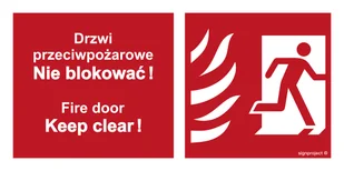 BC049 DRZWI PRZECIWPOŻAROWE, NIE BLOKOWAĆ ! FIRE DOOR, KEEP CLEAR ! PRAWOSTRONNE, KN - FOLIA PODŁOGOWA NIEŚWIECĄCA; (300X150MM) - Systemy ekspozycyjne i znaki informacyjne - miniaturka - grafika 1