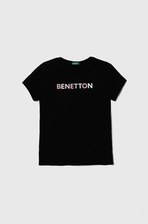 Koszulki dla dziewczynek - United Colors of Benetton t-shirt bawełniany dziecięcy kolor czarny - grafika 1
