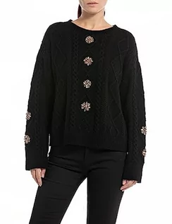 Swetry damskie - Replay Sweter damski z krótkim rękawem, 098 BLACK, S - grafika 1