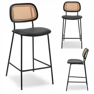 Taborety i hokery - Hoker Retro Alize Rattanowy Na Metalowej Podstawie Czarna Skóra Ekologiczna - miniaturka - grafika 1