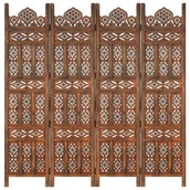 Parawany - Parawan VidaXL, 4-panelowy, rzeźbiony, brąz, drewno mango, 160x165 cm - miniaturka - grafika 1