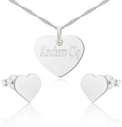 Zestawy biżuterii dla kobiet - Komplet srebrny serce grawer - miniaturka - grafika 1