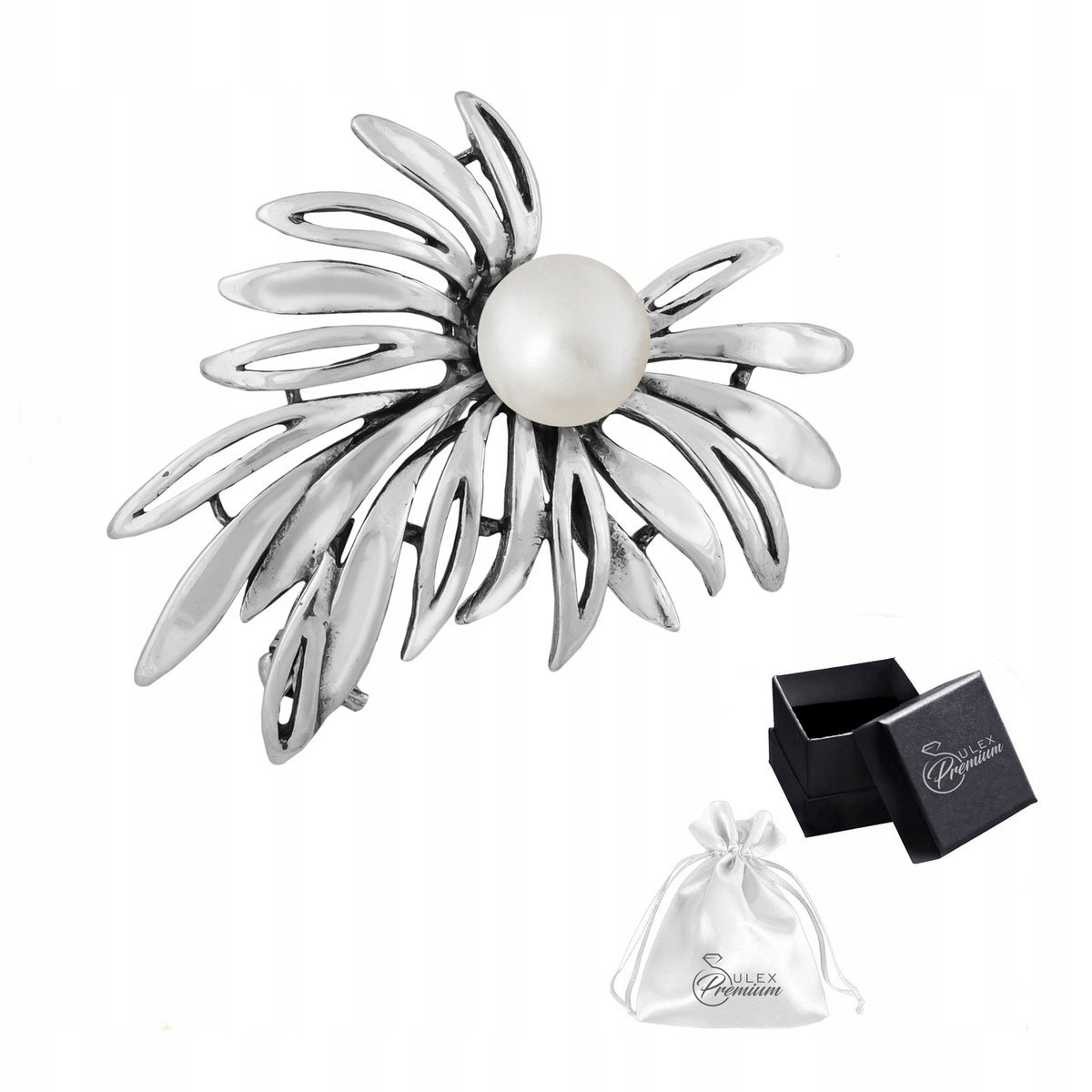 Broszka srebro pr. 925 Elegancka Brosza z Motywem Kwiatu z Perłą dla Niej