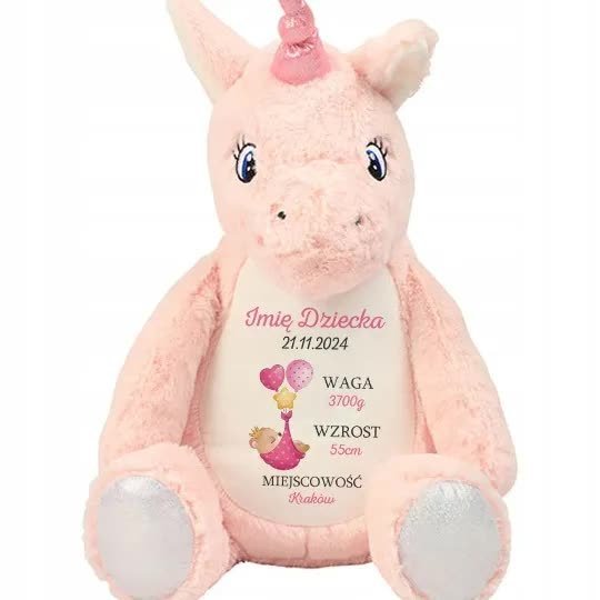 PLUSZOWY JEDNOROŻEC Dla Dziecka Personalizowane DLA NOWORODKA Różowe Wzory