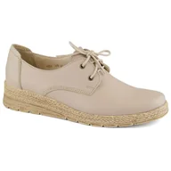 Półbuty damskie - Skórzane półbuty damskie komfortowe na koturnie beżowe Helios 401.10 beżowy - miniaturka - grafika 1