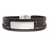 Bransolety męskie - Bransoletka męska skórzane brązowe rzemienie ze stalową blachą do grawerunku - Manoki - miniaturka - grafika 1