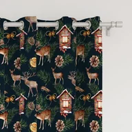 Zasłony - Zasłona WINTER wzór BN24 | akwarelowy renifer z pomarańczą 150 x 280 cm tkanina zaciemniająca - miniaturka - grafika 1