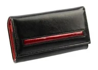 Portfele - Portfel Damski PolskaGalanteria Z Wstawką Długi Suwak Skóra Naturalna CZARNY Z CZERWONYM Wzór I D14-WST - miniaturka - grafika 1