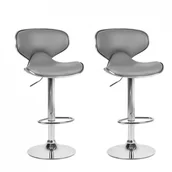 Taborety i hokery - Beliani Zestaw 2 hokerów barowych skóra ekologiczna szare CONWAY - miniaturka - grafika 1
