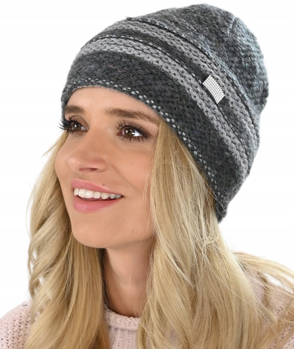 Grafitowa Ciepła czapka damska dwie warstwy wz7 Y1