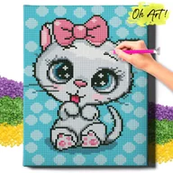 Zabawki kreatywne - HAFT DIAMENTOWY 5D z RAMĄ Kotek z kokardą  Diamond Painting Mozaika Dla Dzieci Zwierzęta Oh Art! - miniaturka - grafika 1