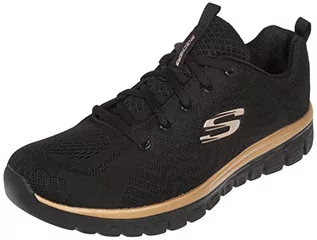 Sneakersy damskie - Skechers Damskie sneakersy Graceful Get Connected, Czarna siatka różowe złoto wykończenie - grafika 1