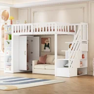 Łóżka dla dzieci i młodzieży - Łóżko piętrowe 90 x 200 cm z szafą, 6 półkami i drabinką - Drewno sosnowe + sklejka + MDF - Białe (Materac nie jest wliczony w cenę) - miniaturka - grafika 1