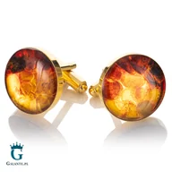 Spinki do mankietów i krawatów - Pozłacane okrągłe spinki do mankietów z bursztynem SMB-007Z - miniaturka - grafika 1