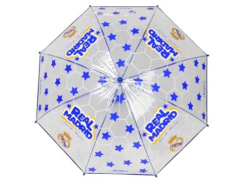 CyP Brands Real Madryt Parasol dziecięcy, ręczny parasol dla dzieci, przezroczysty, 8 prętów i metalowej rurki o dużej wytrzymałości, oficjalny produkt, Przezroczysty