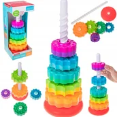Zabawki sensoryczne - ZAKRĘCONA PIRAMIDA WIEŻA TĘCZOWA ZABAWKA SENSORYCZNA EDUKACYJNA SORTER 41CM - miniaturka - grafika 1