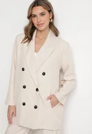 Marynarki i żakiety damskie - Jasnobeżowa Dwurzędowa Marynarka o Pudełkowym Kroju Nilinne - miniaturka - grafika 1