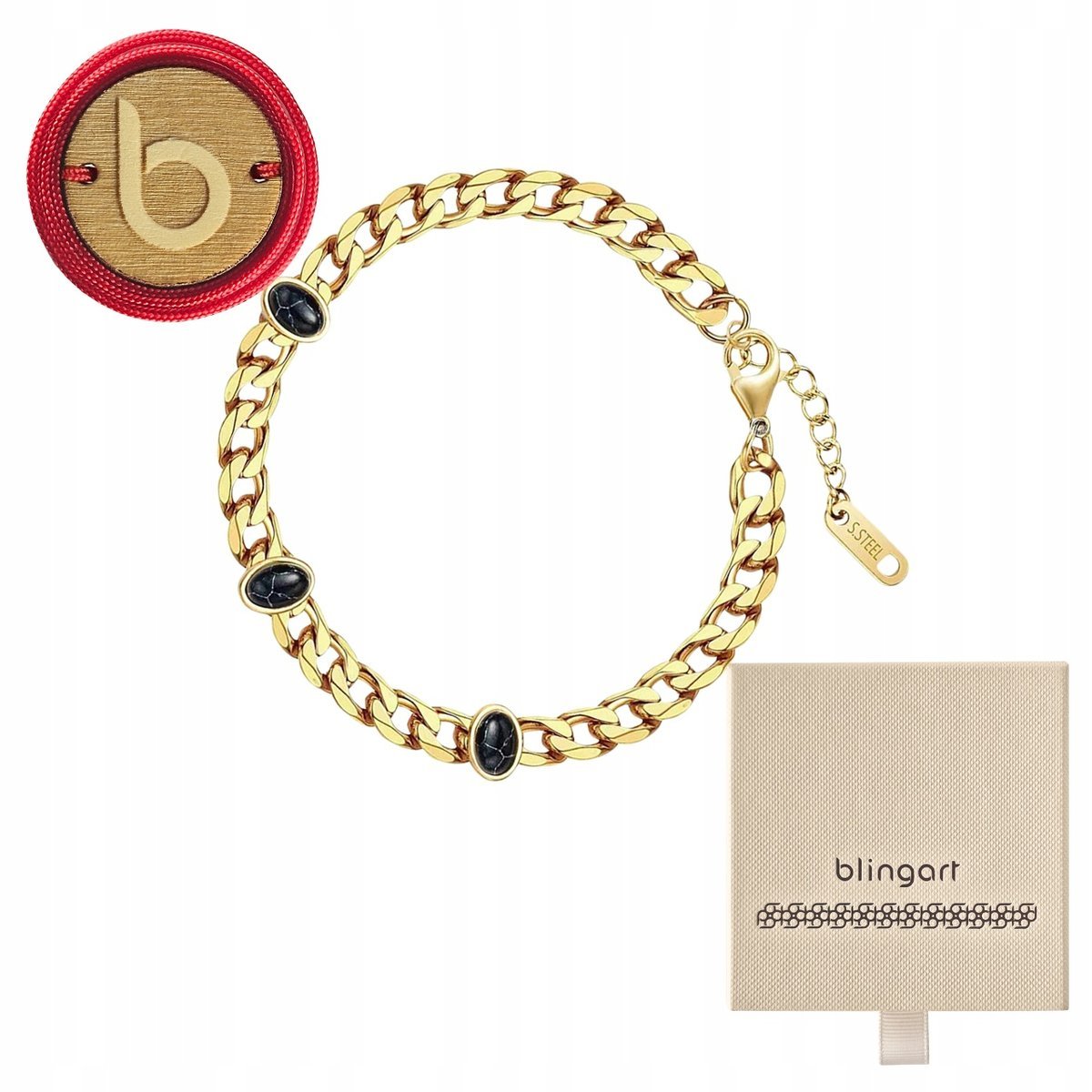 Bransoletka damska POZŁACANA kamienie pancerka BLINGART