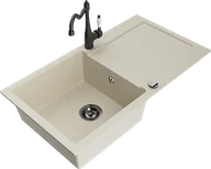 Zlewozmywaki z baterią - Mexen Leo zlewozmywak granitowy 1-komorowy z ociekaczem i baterią kuchenną Carla, beżowy - 6501-69-670700-70 - miniaturka - grafika 1
