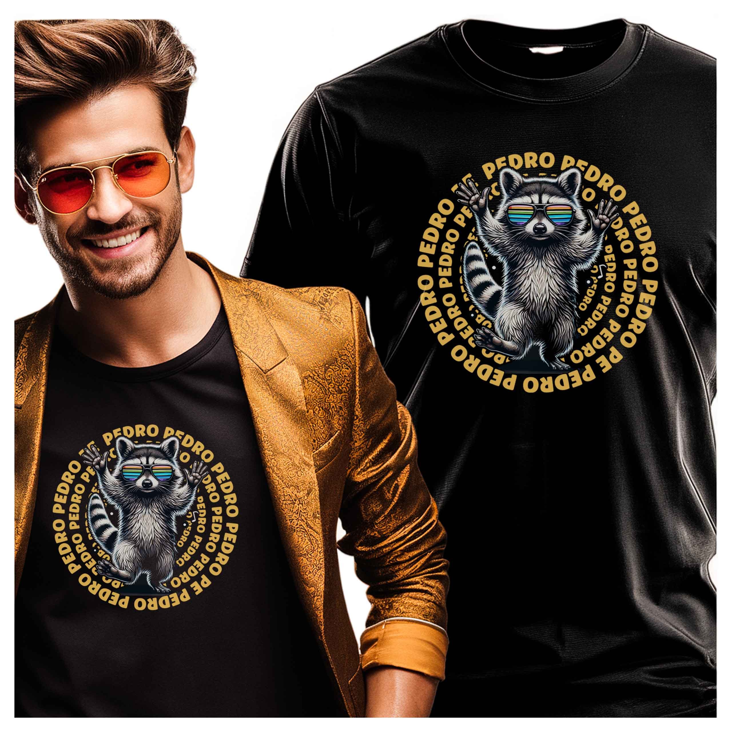 Koszulka męska z nadrukiem Pedro szop okularnik zabawny zwierzę retro