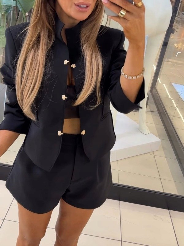 Komplet Marynarka i Spodenki EMO Donna - Czarny M 38