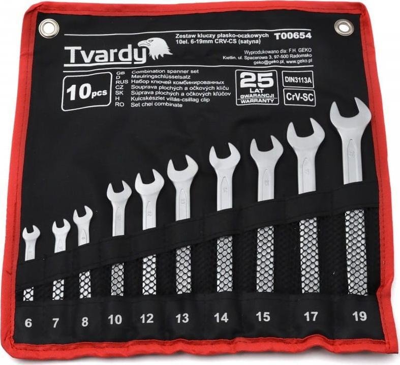 Geko ZESTAW KLUCZY PŁASKO-OCZKOWYCH 10EL. 6-19MM CRV-CS SATYNA20 T00654 GEKO