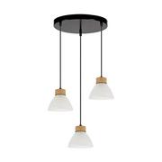 Lampy sufitowe - Lampa wisząca z 3 kloszami, Prahas, 30x110 cm, czarny, dąb olejowany, biały - miniaturka - grafika 1