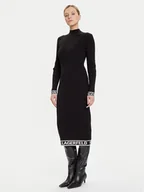 Sukienki - KARL LAGERFELD Sukienka dzianinowa A4W13028 Czarny Slim Fit - miniaturka - grafika 1
