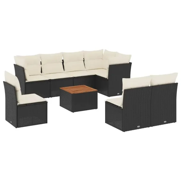 Zestaw wypoczynkowy rattan PE 11szt. czarny/kremowy 62x62x69cm
