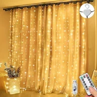 Oświetlenie świąteczne - Kurtyna Łańcuchowa Świetlna Wodoodporna, 3 M X 3 M, 300 Led, 8 Trybów Zdalnego Sterowania, Timer, Regulowana Jasność, Zasłona Świetlna Do Sypialni, .. - miniaturka - grafika 1