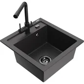 Zlewozmywaki z baterią - Mexen Vito zlewozmywak granitowy 1-komorowy z baterią kuchenną Duero, czarny nakrapiany - miniaturka - grafika 1