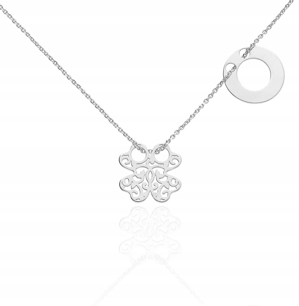 Srebrny naszyjnik koniczynka ażurowa kółko srebro 925 40 cm