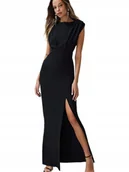 Sukienki - TRENDYOL CZARNA SUKIENKA PROSTA Z ROZCIĘCIEM NA KOKTAJLE 38 5AA - miniaturka - grafika 1